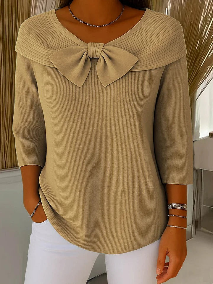Classic bow-detail everyday knit jumper for women | Elodie -3