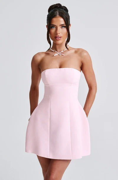 Luxury cocktail strapless bubble mini dress for women -17
