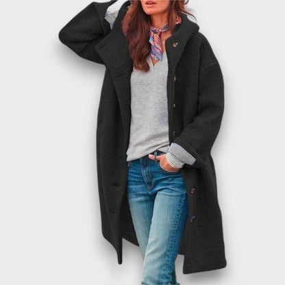 Relaxed mid-length button coat for women | Elowen -2