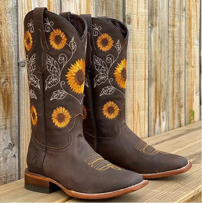 Embroidered cowboy boots with sunflower detail for women | Samantha