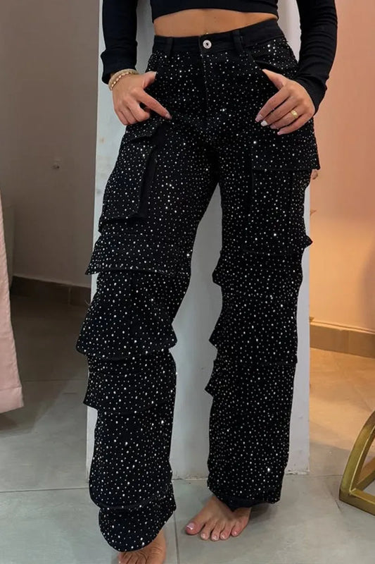 Rhinestone cargo jeans for women | Lucy -1
