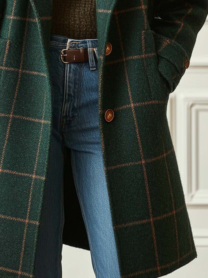 Classic checked everyday winter coat for women | Elena -4