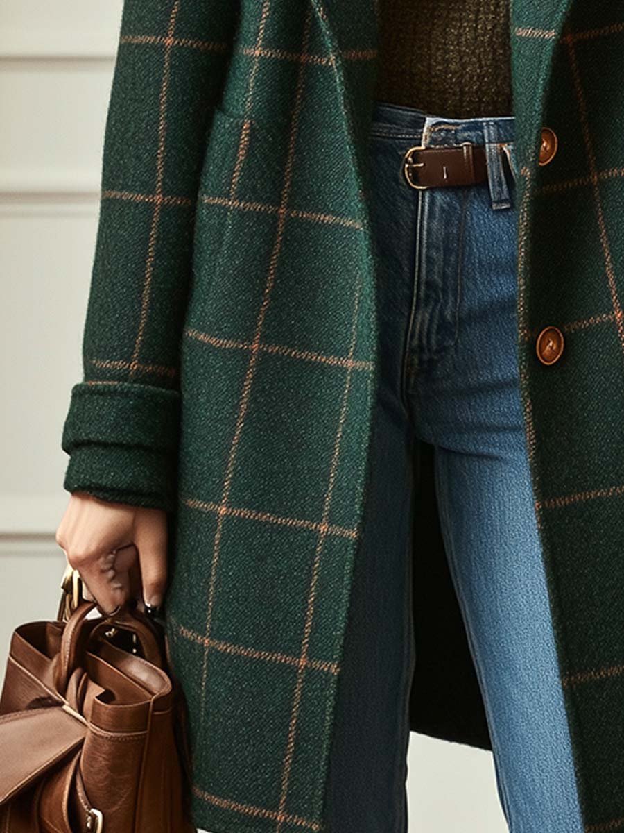 Classic checked everyday winter coat for women | Elena -3