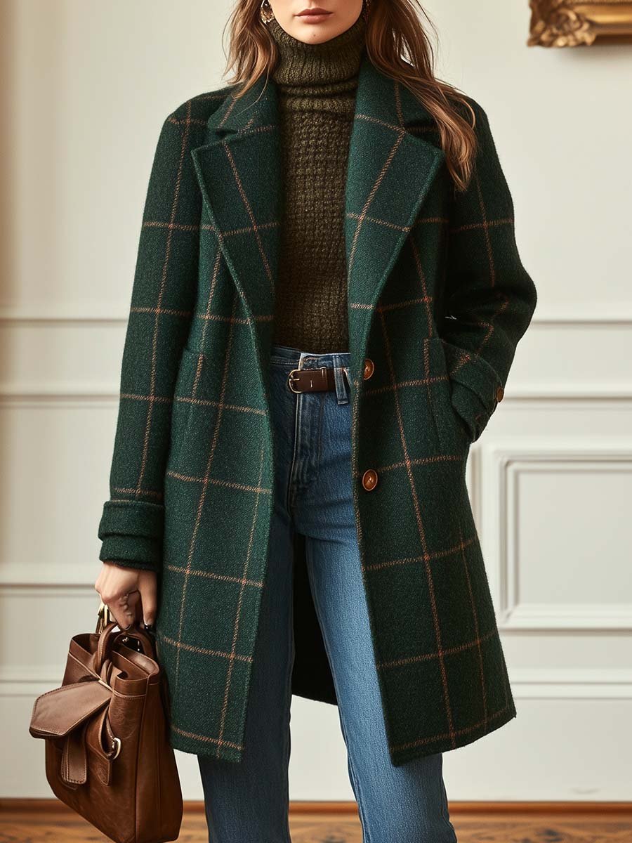 Classic checked everyday winter coat for women | Elena -1