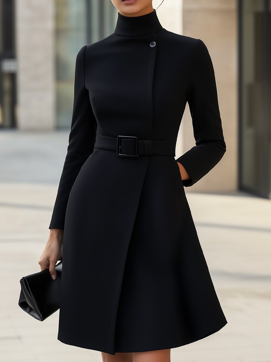 Elegant flared dress asymmetric belted trousers for women -1