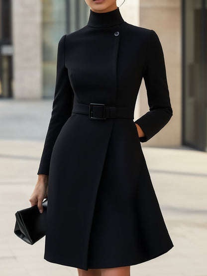 Elegant flared dress asymmetric belted trousers for women -1