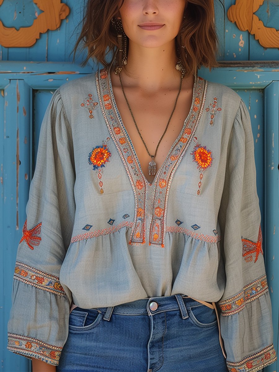 Bohemian embroidered blouse for women | Alora -1