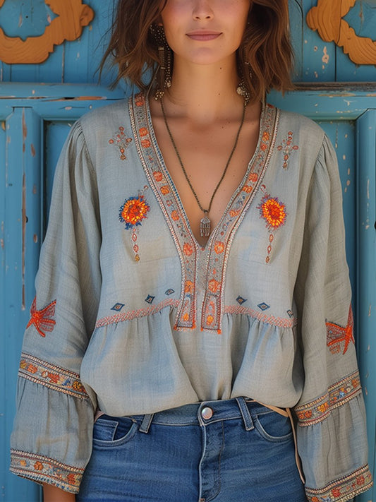 Bohemian embroidered blouse for women | Alora -1