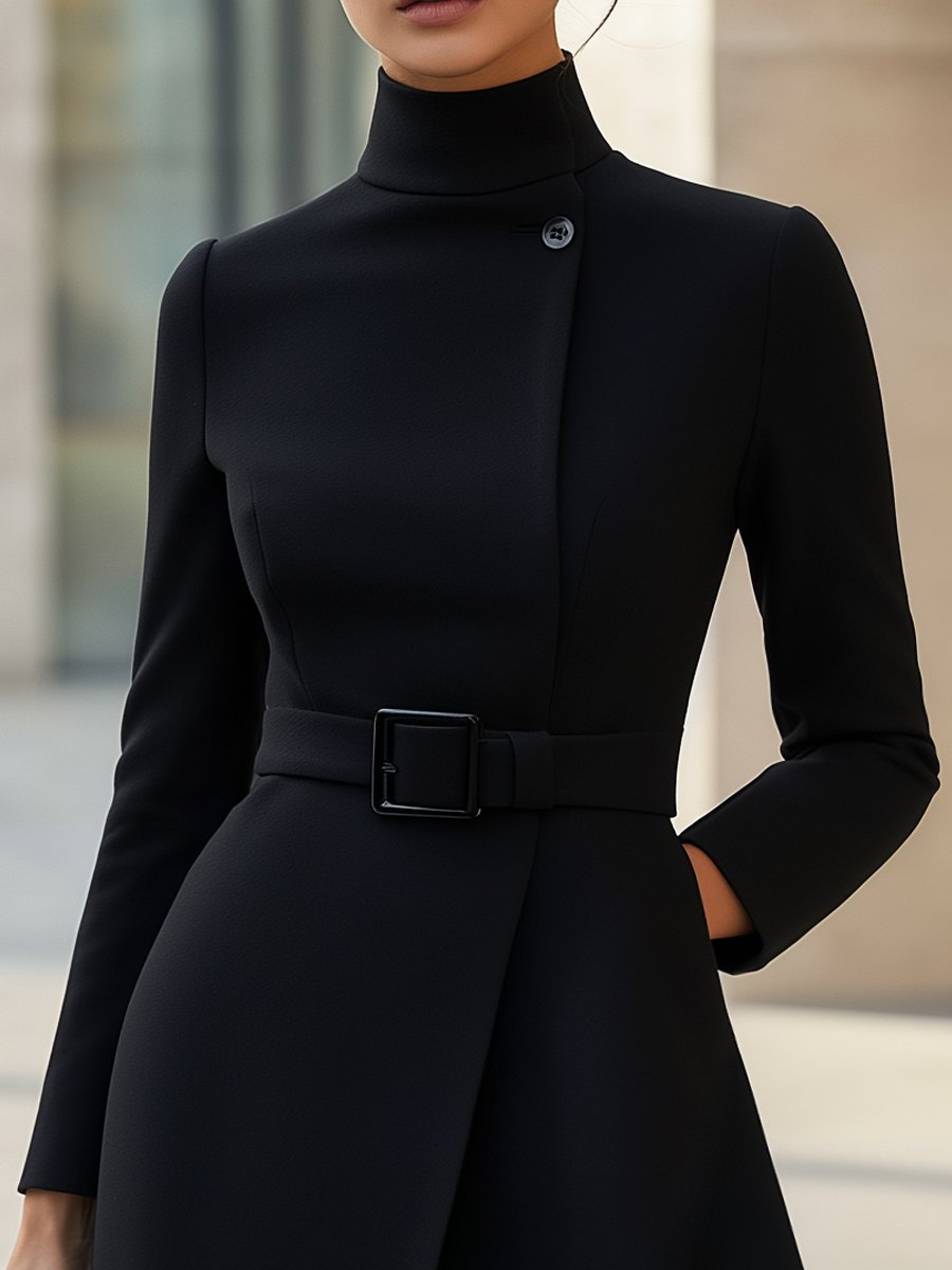Elegant flared dress asymmetric belted trousers for women -2
