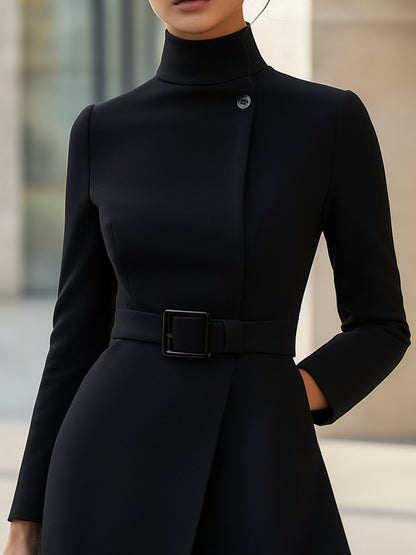Elegant flared dress asymmetric belted trousers for women -2