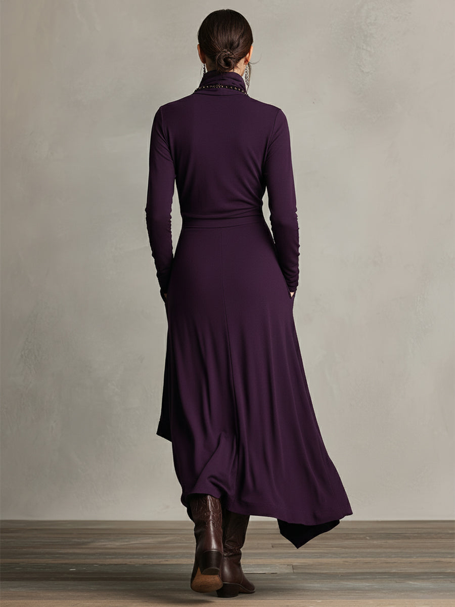 Bohemian draped turtleneck maxi dress jumper for women | Elowen -6