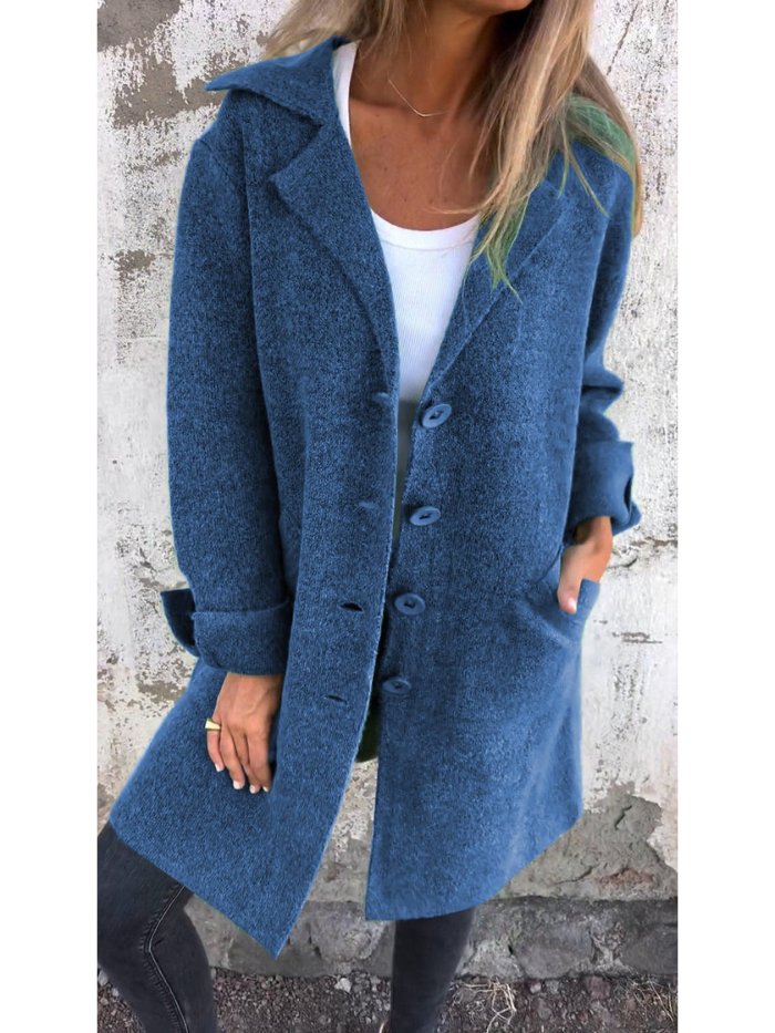 Classic lapel collar button-front coat for women | Tessa -8