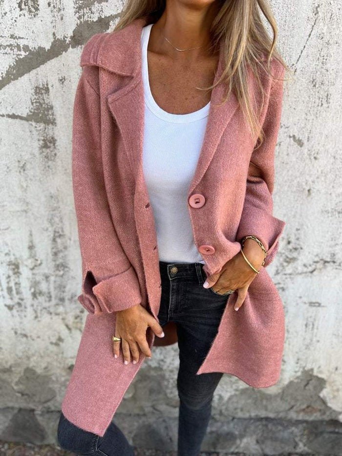Classic lapel collar button-front coat for women | Tessa -1