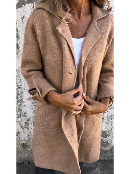 Classic lapel collar button-front coat for women | Tessa -5