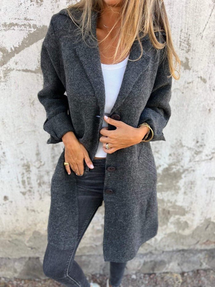 Classic lapel collar button-front coat for women | Tessa -3