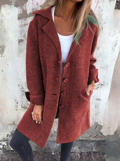 Classic lapel collar button-front coat for women | Tessa -6