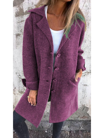 Classic lapel collar button-front coat for women | Tessa -4