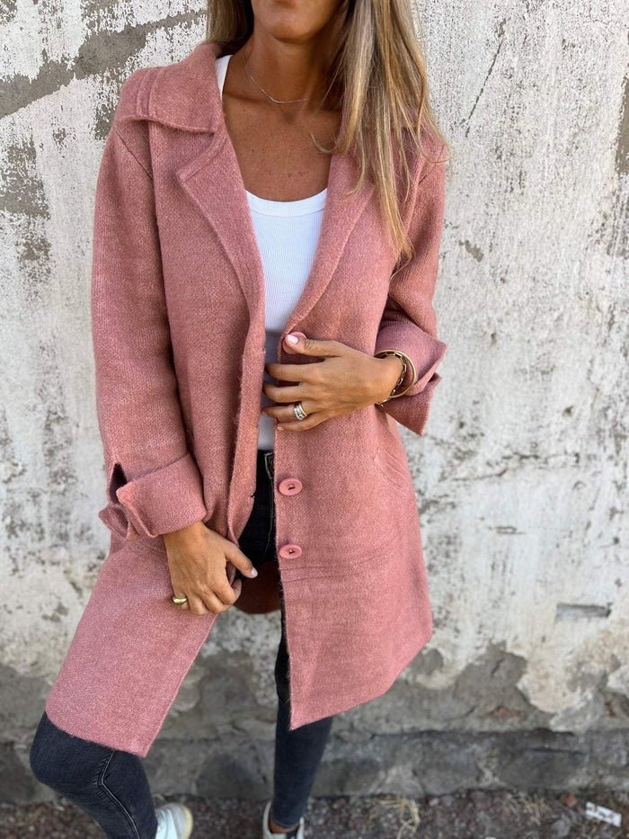 Classic lapel collar button-front coat for women | Tessa -2