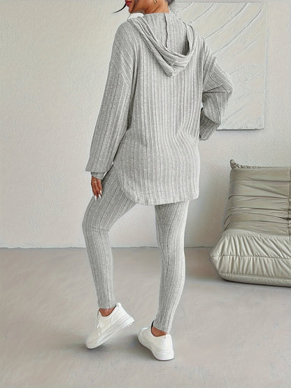 Ribbed knit lounge set oversized hoodie for women | Lyra -13