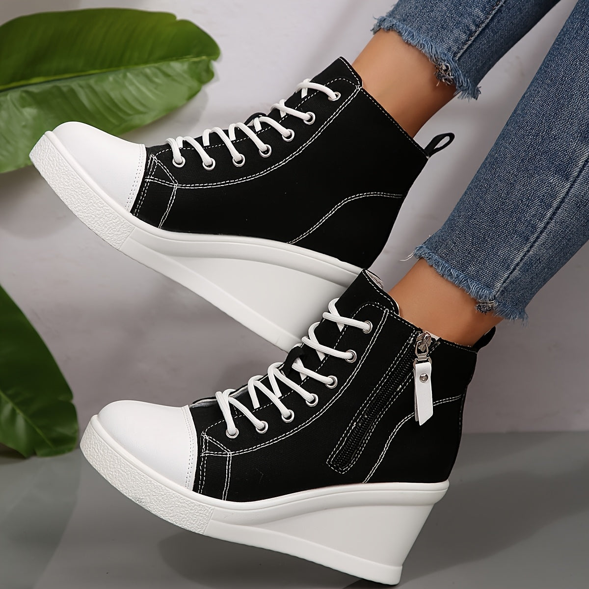 Uptown canvas wedge trainer for women | Solara -2