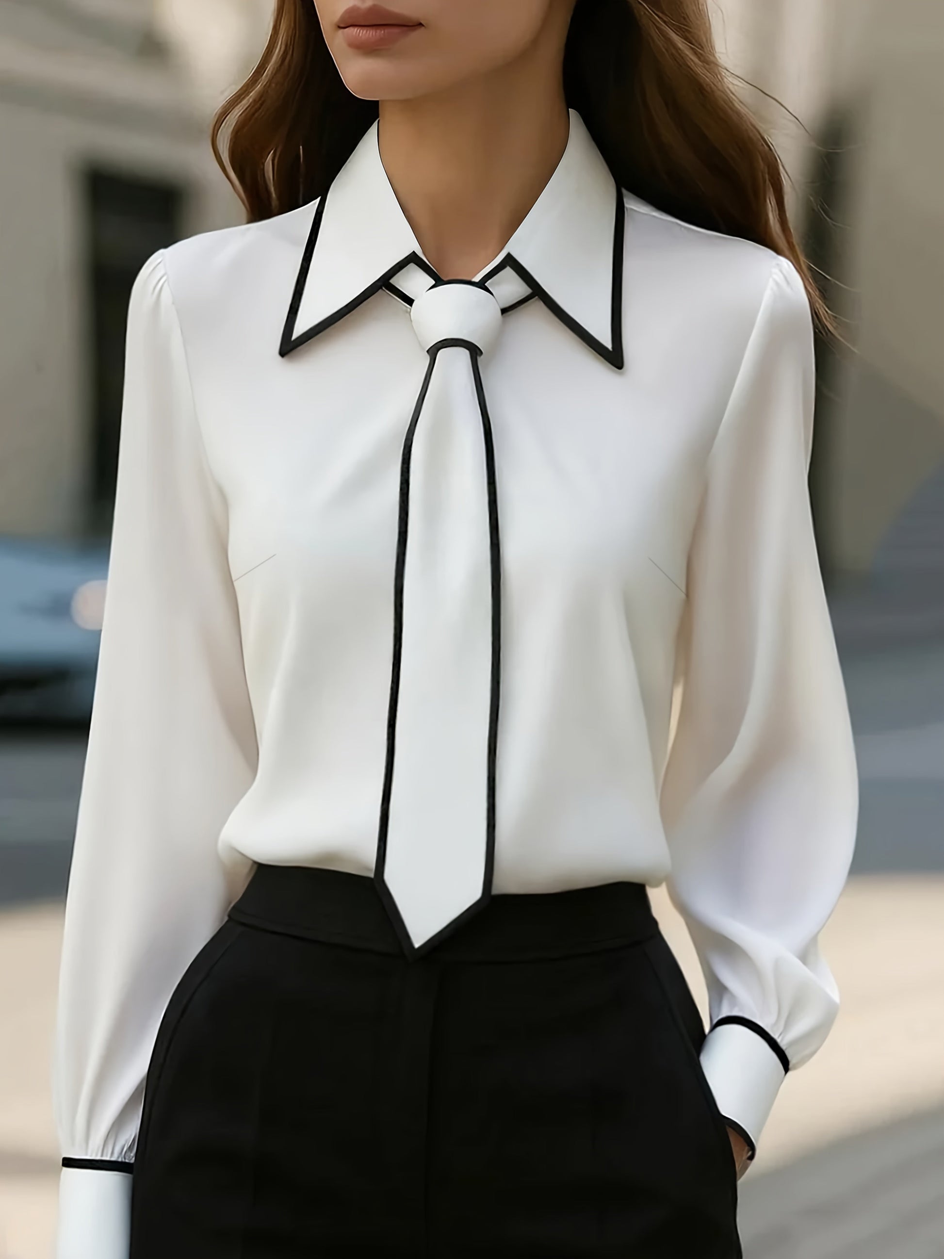 Contrast tie blouse for women | Selina -1