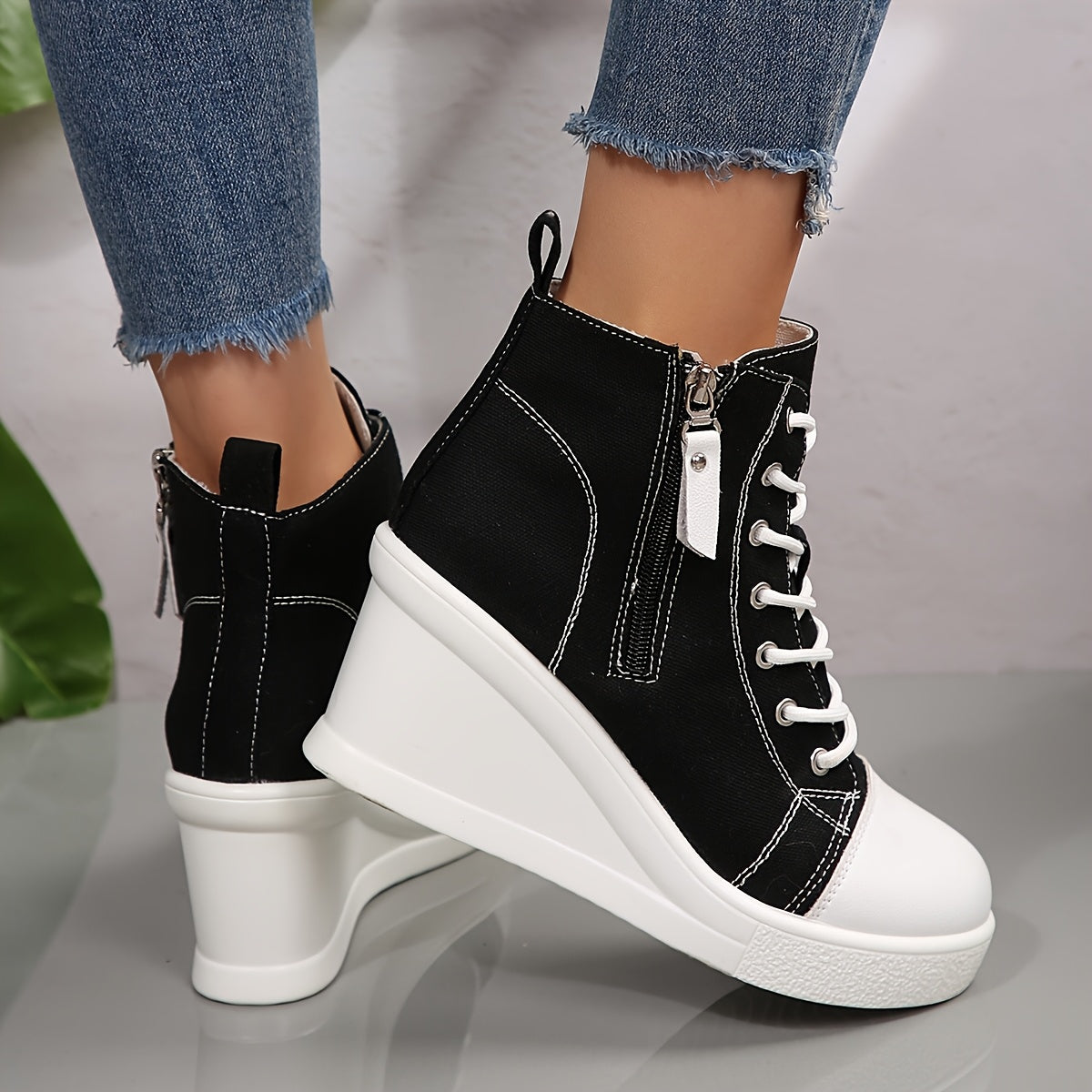 Uptown canvas wedge trainer for women | Solara -3