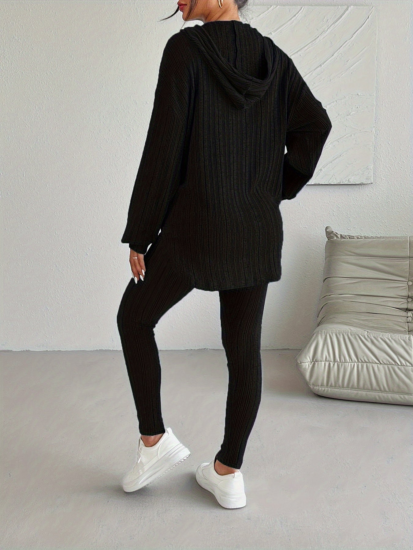 Ribbed knit lounge set oversized hoodie for women | Lyra -11