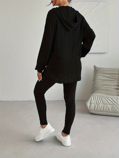 Ribbed knit lounge set oversized hoodie for women | Lyra -11