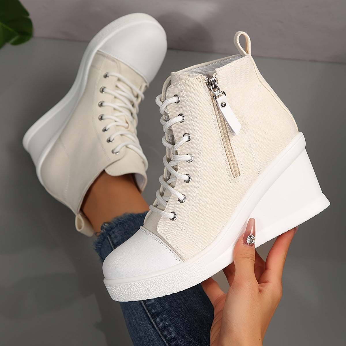 Uptown canvas wedge trainer for women | Solara -7