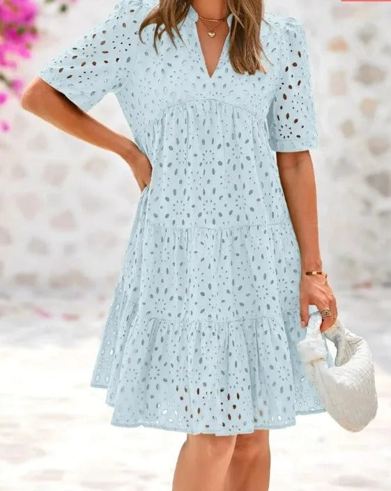 Chic hollow-out lace ruffle mini dress for women | Cosima -12