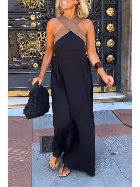 Elegant crossed-cut everyday dress for women | Delphine -1