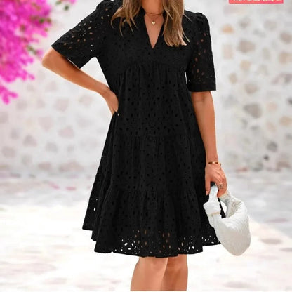 Chic hollow-out lace ruffle mini dress for women | Cosima -13