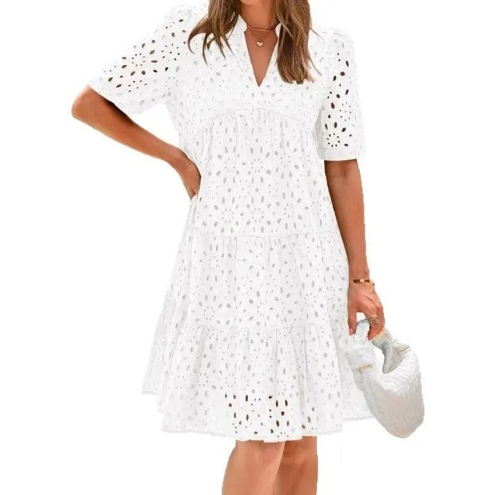 Chic hollow-out lace ruffle mini dress for women | Cosima -11