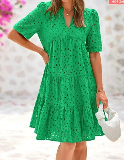 Chic hollow-out lace ruffle mini dress for women | Cosima -7