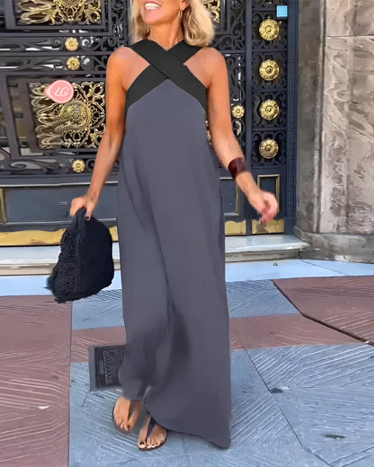 Elegant crossed-cut everyday dress for women | Delphine -3