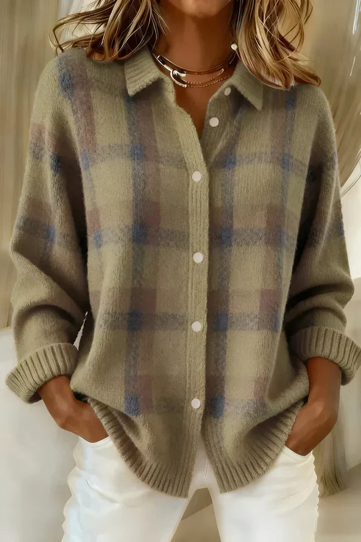 Classic plaid knit everyday cardigan for women | Denise -4