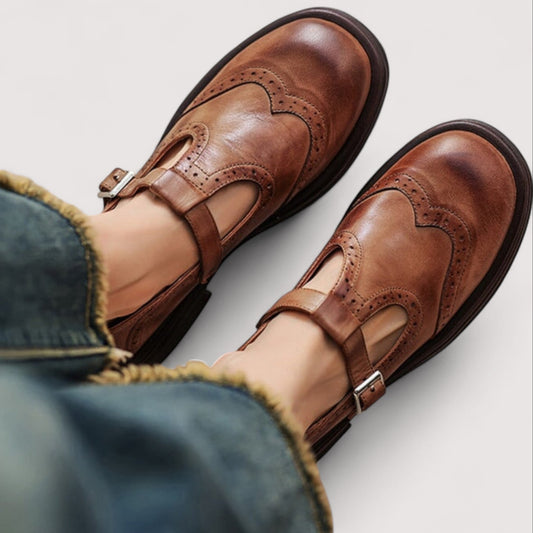 Elegant leather mary jane everyday flats for women | Louisa -1