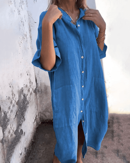 Relaxed Ibiza-style shirt dress for women | Natalie -4
