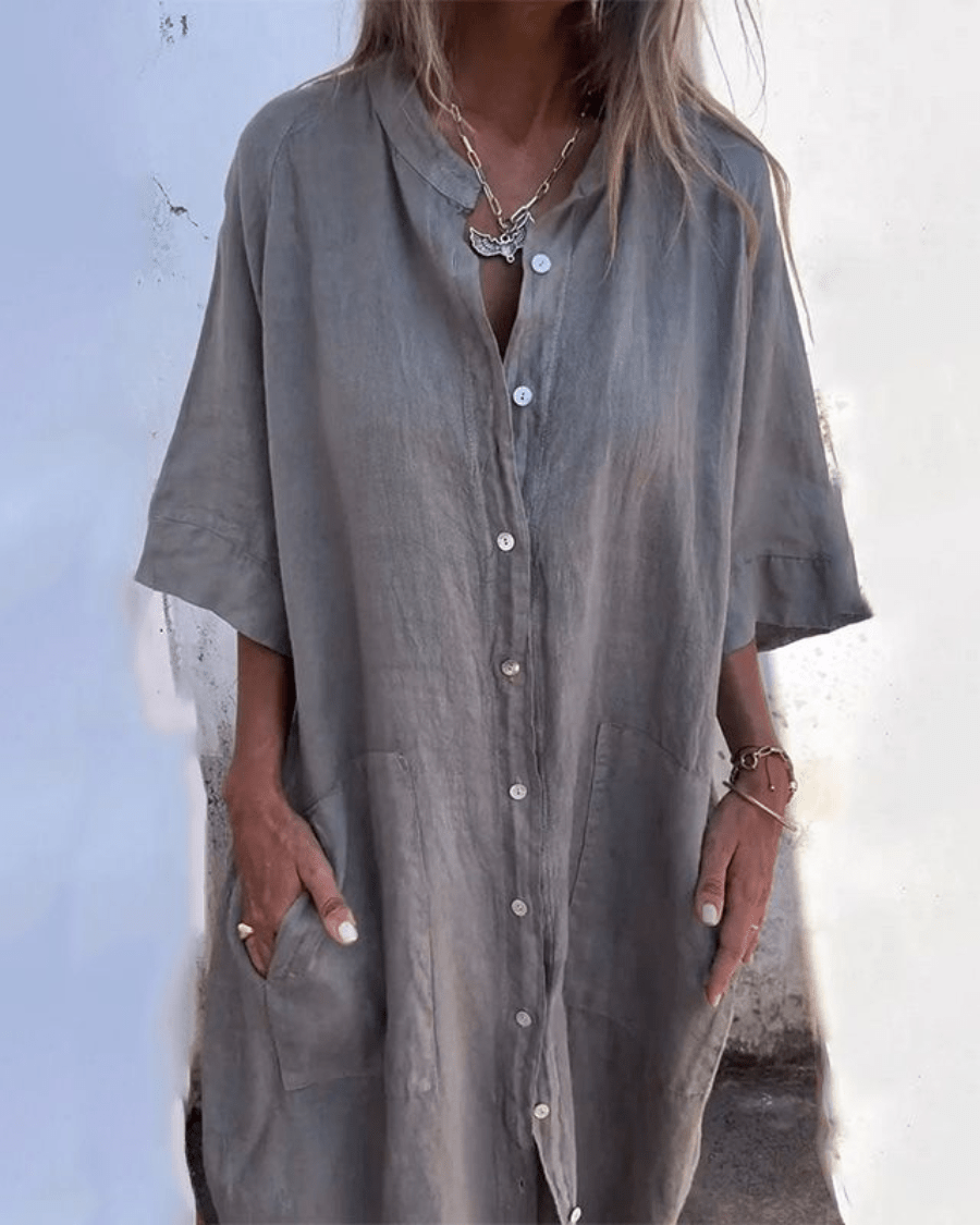 Relaxed Ibiza-style shirt dress for women | Natalie -1