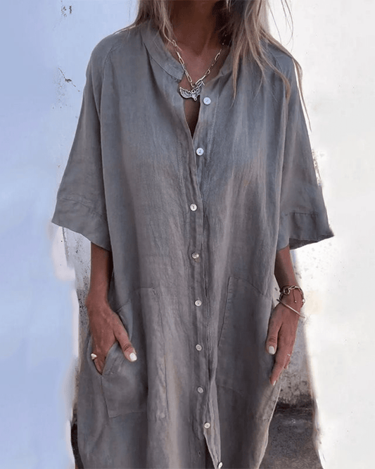 Relaxed Ibiza-style shirt dress for women | Natalie -1