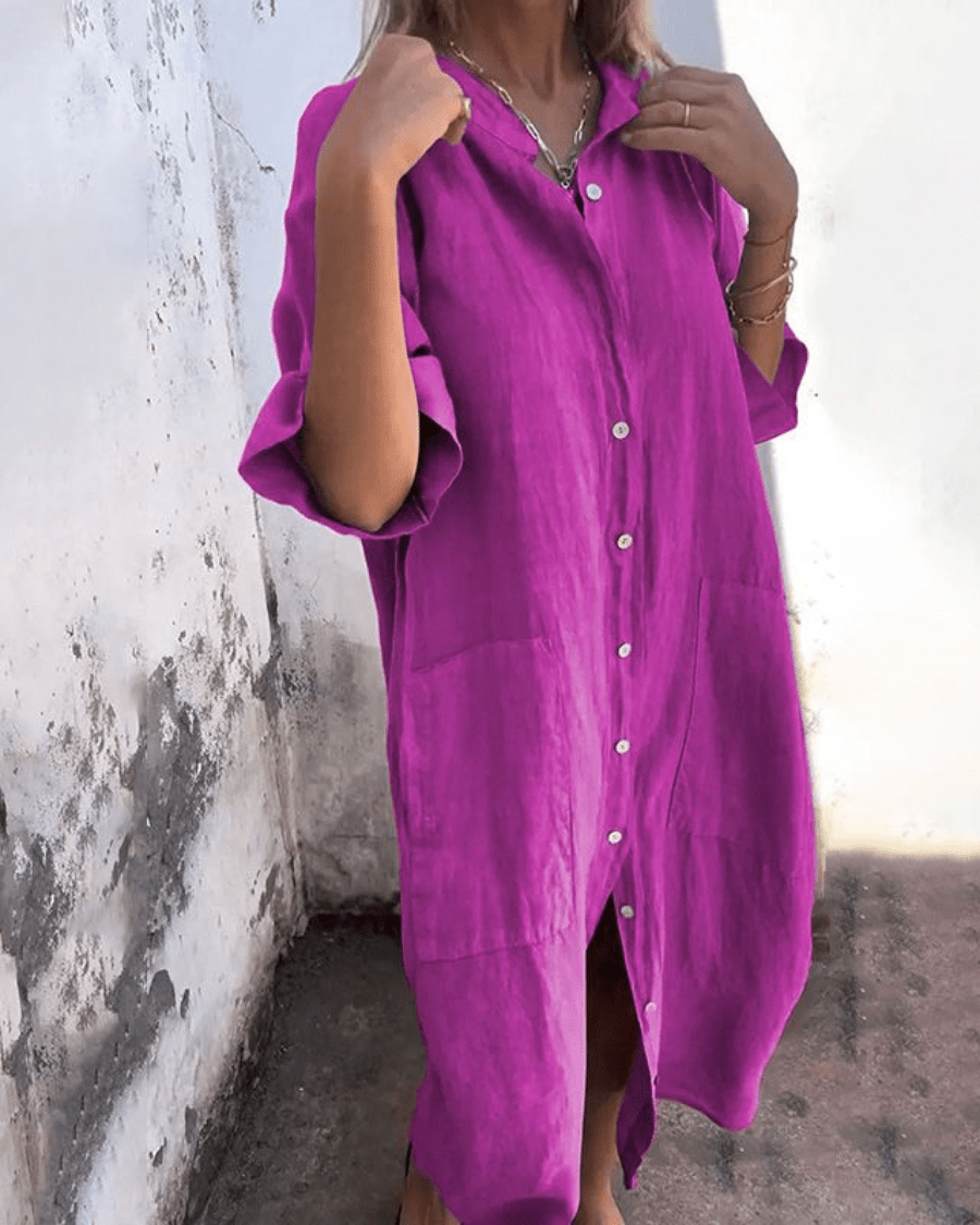 Relaxed Ibiza-style shirt dress for women | Natalie -2