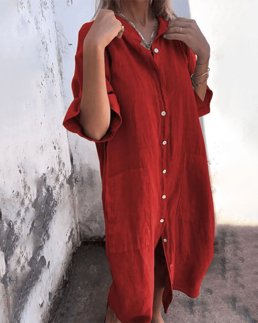 Relaxed Ibiza-style shirt dress for women | Natalie -3