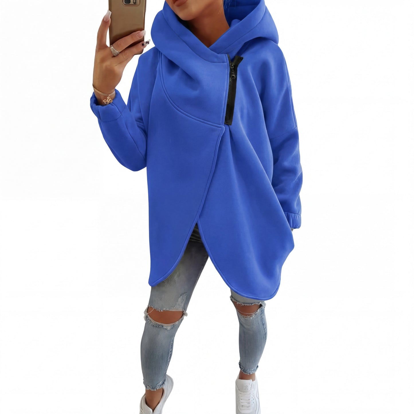 Plus-size relaxed half-zip pullover hoodie for women | Vania -5