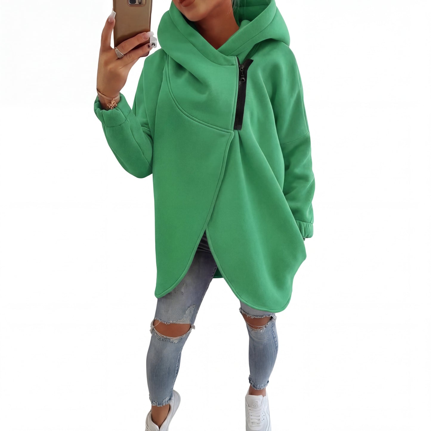 Plus-size relaxed half-zip pullover hoodie for women | Vania -7