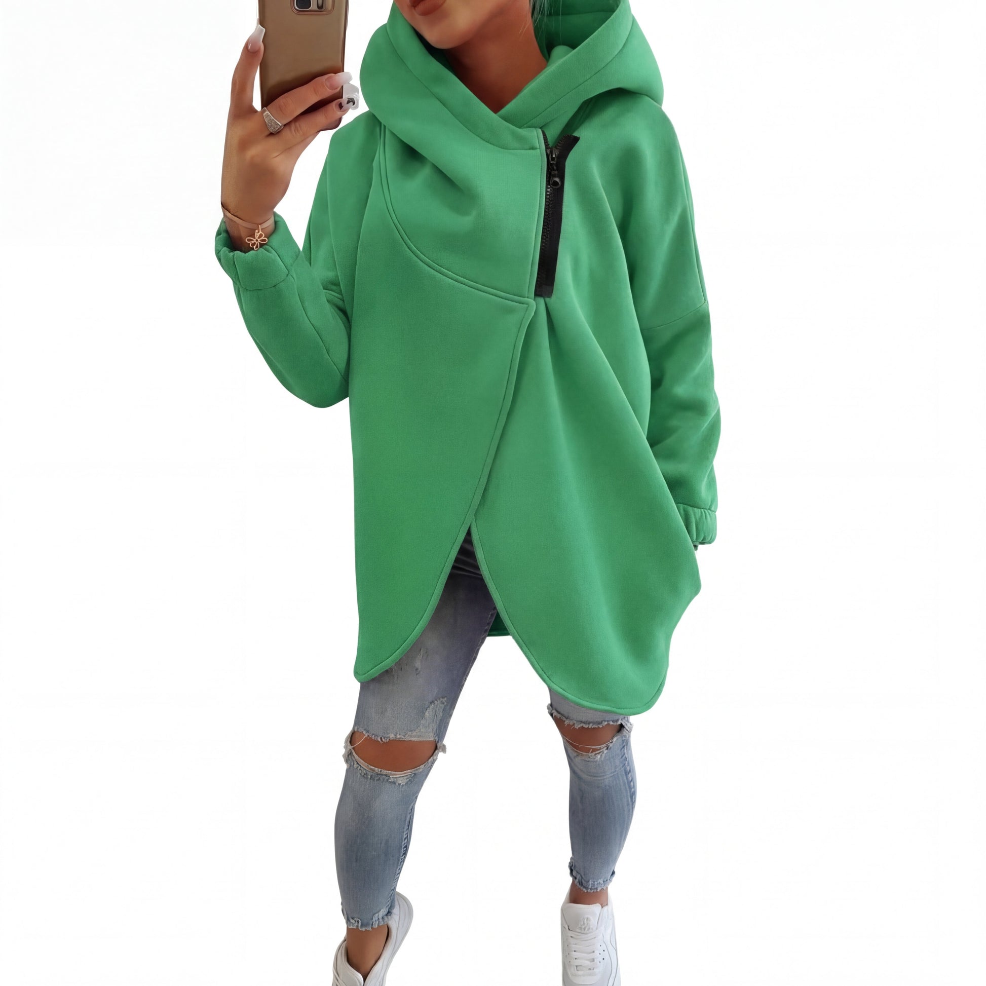 Plus-size relaxed half-zip pullover hoodie for women | Vania -7