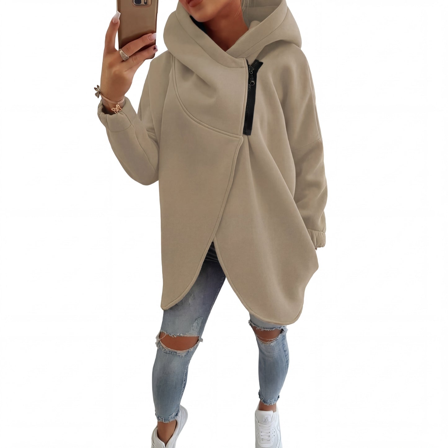 Plus-size relaxed half-zip pullover hoodie for women | Vania -4