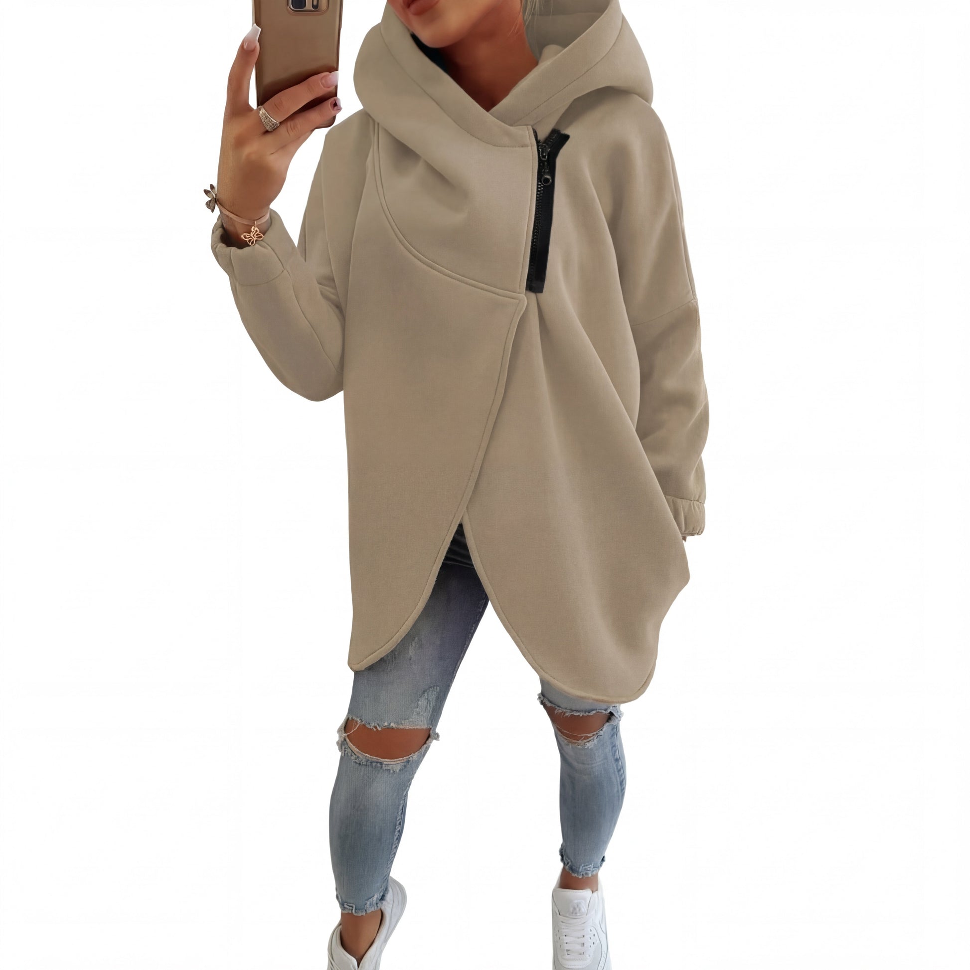 Plus-size relaxed half-zip pullover hoodie for women | Vania -4