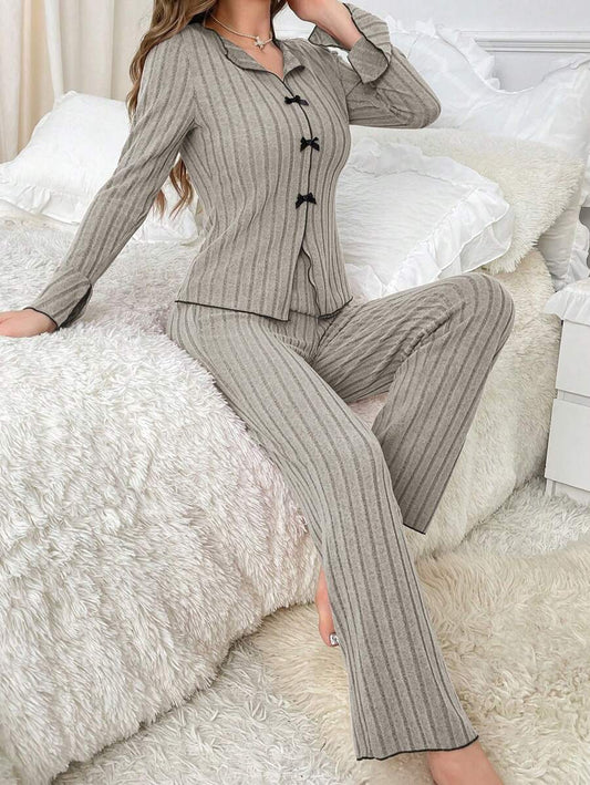 Ensemble pyjama ribbed comfortable loungewear set for women | Oliana -1