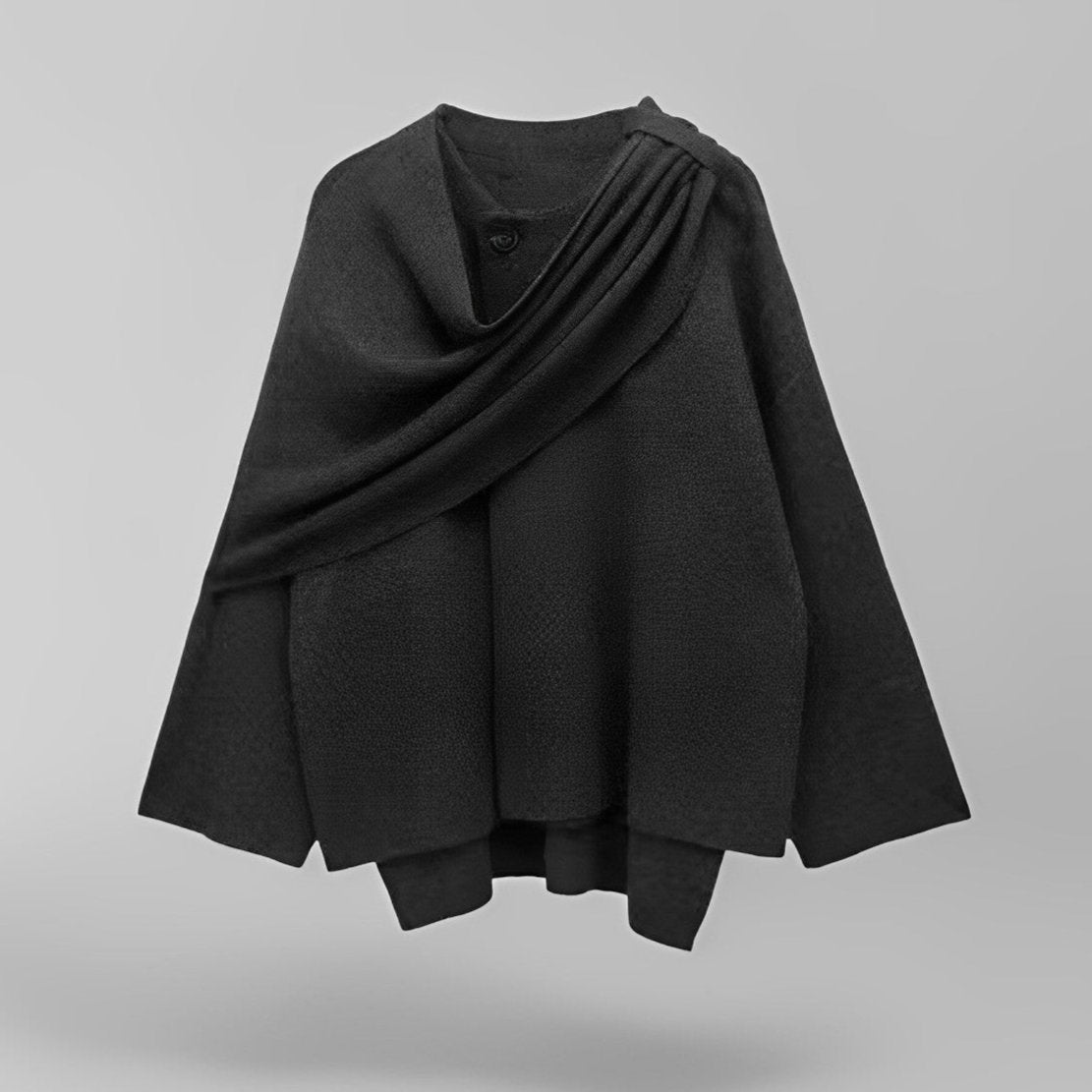 Chic asymmetrical wool poncho coat for women | Seraphina -10