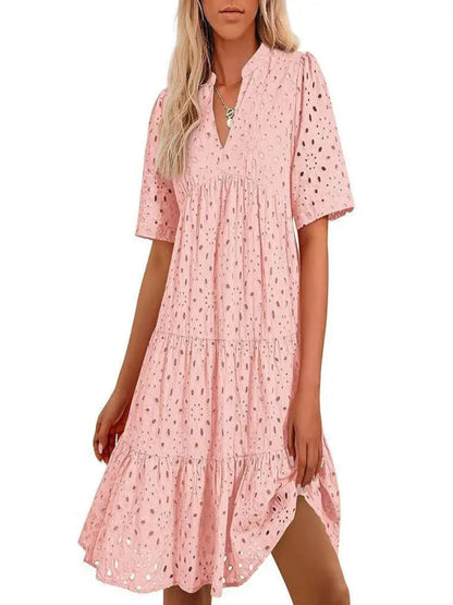 Chic hollow-out lace ruffle mini dress for women | Cosima -1